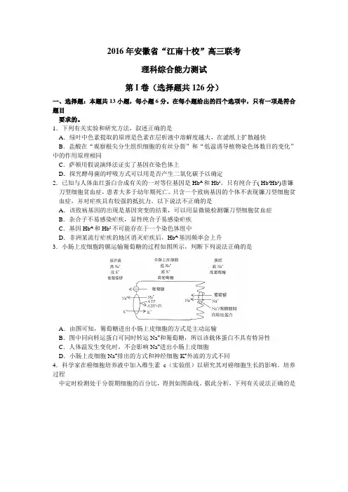 2016年安徽省“江南十校”高三联考汇总