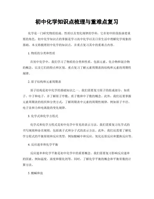 初中化学知识点梳理与重难点复习