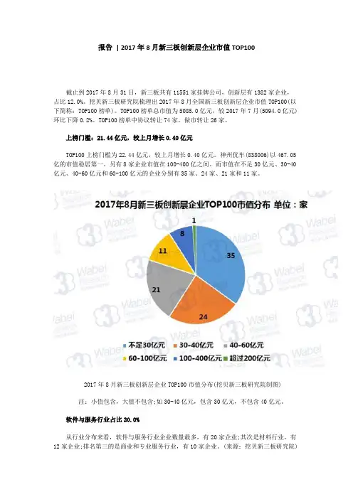 报告  2017年8月新三板创新层企业市值TOP100