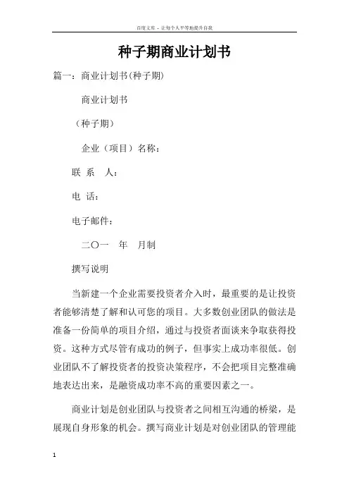 种子期商业计划书doc
