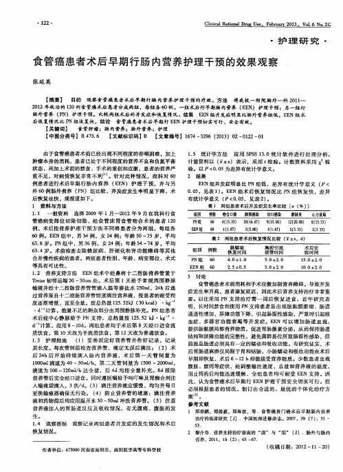 食管癌患者术后早期行肠内营养护理干预的效果观察