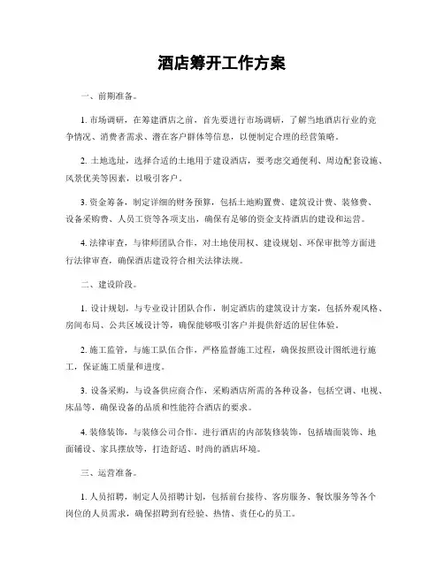酒店筹开工作方案