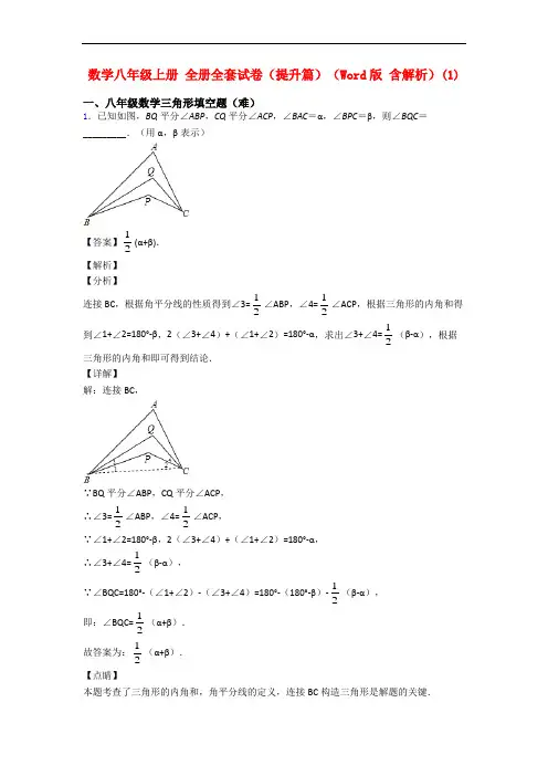 数学八年级上册 全册全套试卷(提升篇)(Word版 含解析)(1)