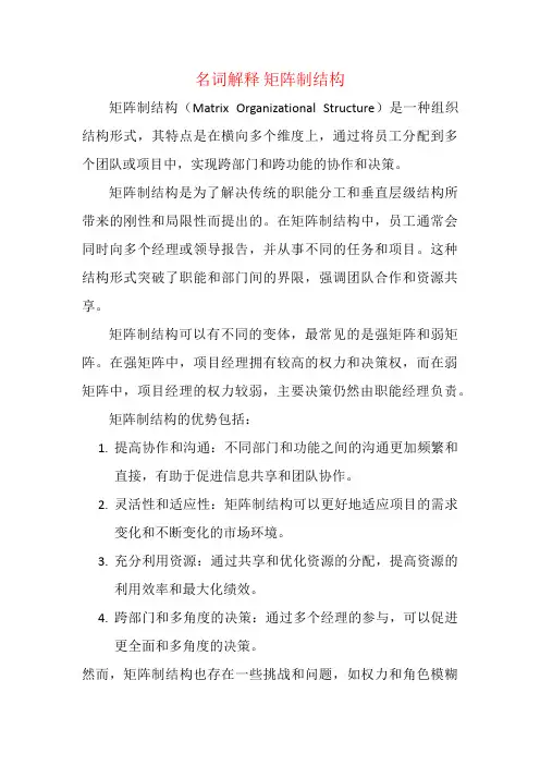 名词解释 矩阵制结构