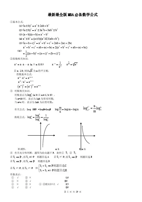 MBA数学必背公式汇总