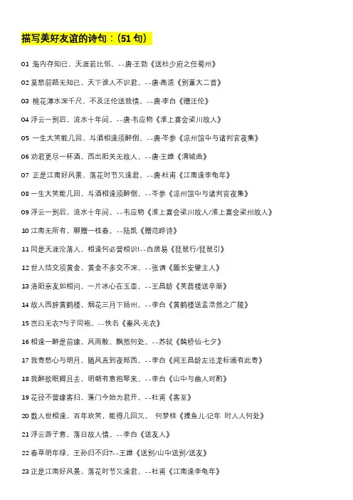 描写友谊美好的诗句(51句)