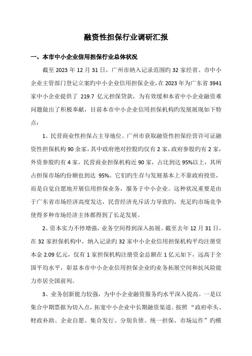 融资性担保行业调研报告