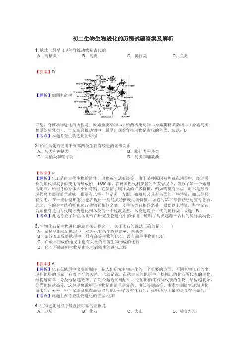 初二生物生物进化的历程试题答案及解析
