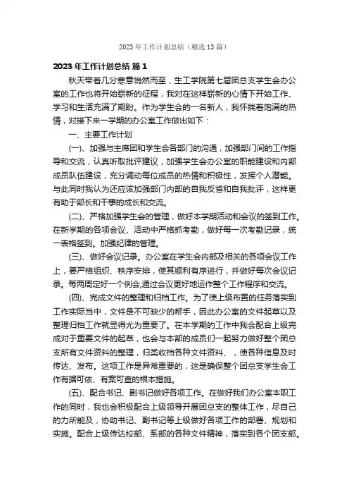 2023年工作计划总结（精选13篇）