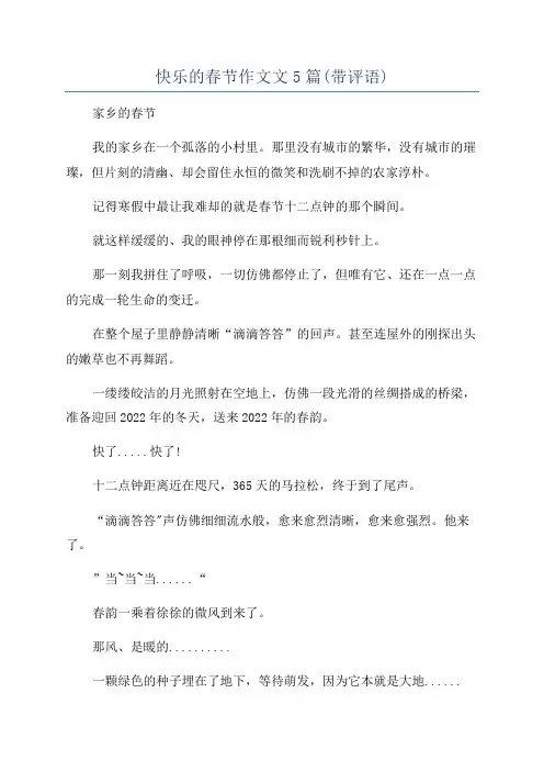 快乐的春节作文文5篇(带评语)