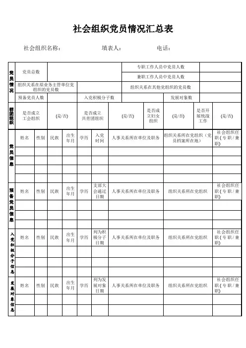 社会组织党员情况汇总表