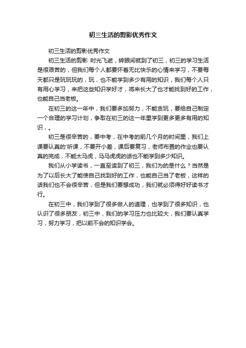 初三生活的剪影优秀作文