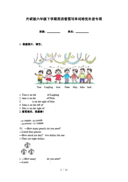 外研版六年级下学期英语看图写单词培优补差专项