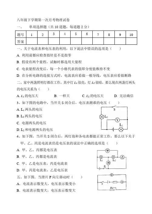 八年级下学期第一次月考物理试卷