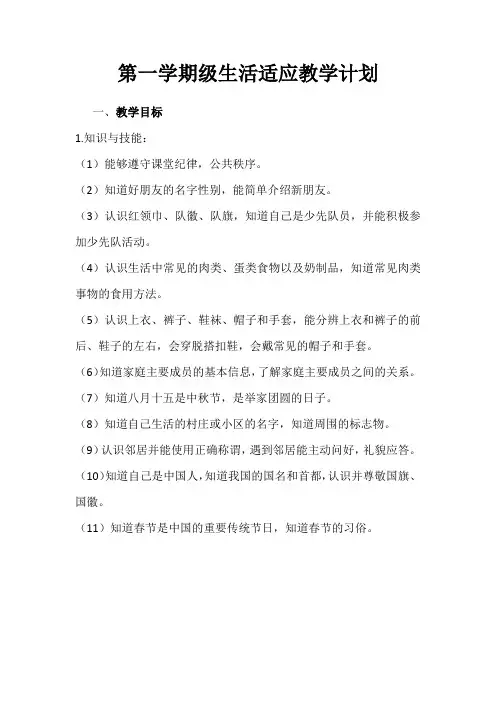 特殊教育生活适应教学计划一