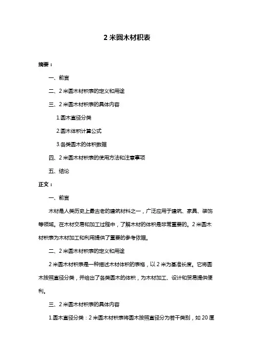 2米圆木材积表