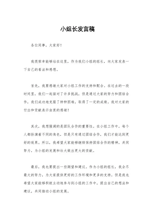 小组长发言稿