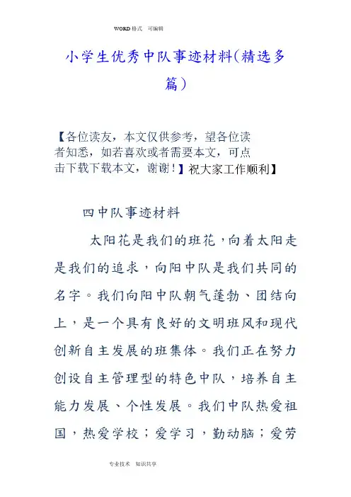 小学生优秀中队事迹材料(精选多篇)
