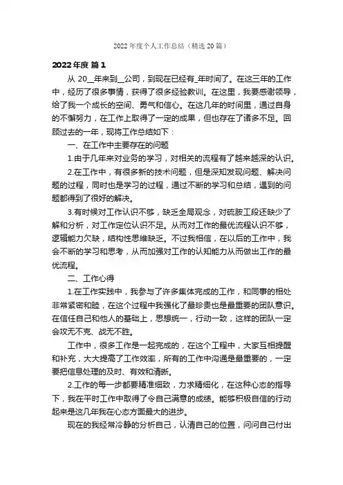 2022年度个人工作总结（精选20篇）