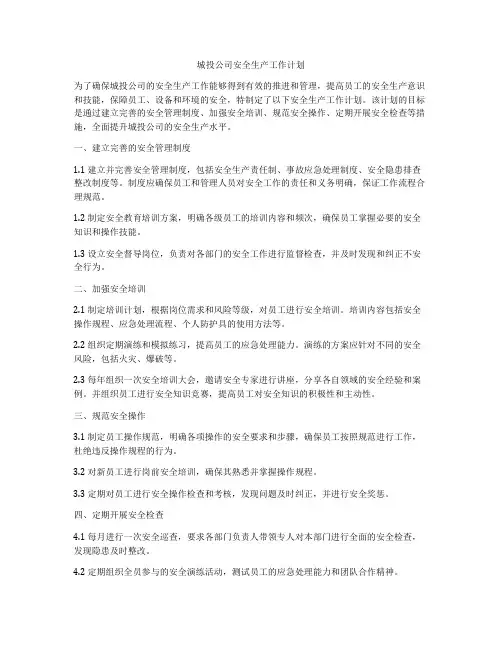 城投公司安全生产工作计划
