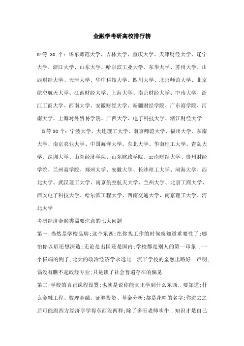 金融学考研高校排行榜