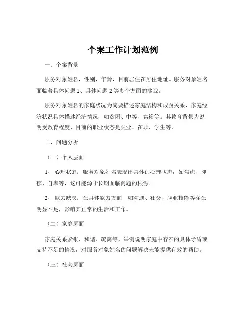个案工作计划范例