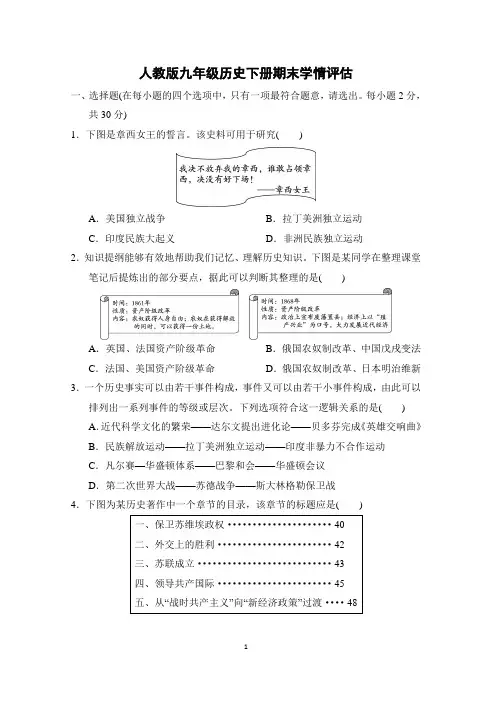 人教版九年级历史下册期末学情评估 附答案 (2)