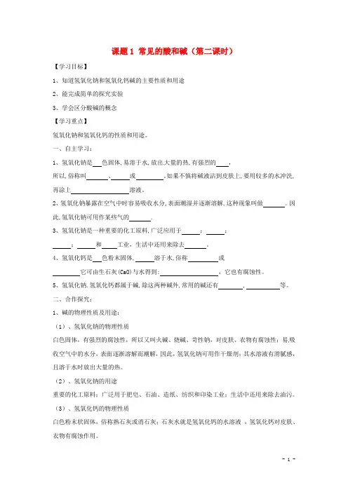 九年级化学下册第10单元课题1常见的酸和碱(第2课时)导学案(无答案)(新版)新人教