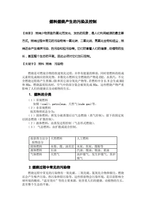 燃料燃烧产生的污染及控制