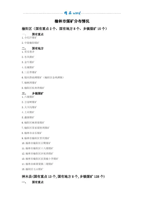 榆林市煤矿分布情况