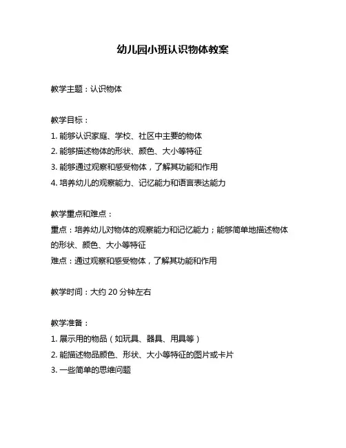 幼儿园小班认识物体教案