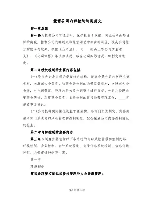能源公司内部控制制度范文（5篇）