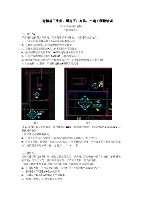 肯德基卫生间、厨房区、家具、土建工程量培训