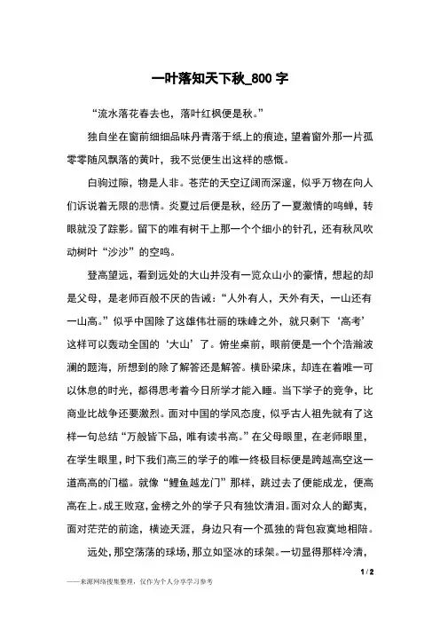 一叶落知天下秋_800字初中作文