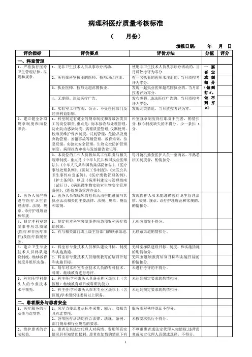 病理科医疗质量评价体系与考核标准