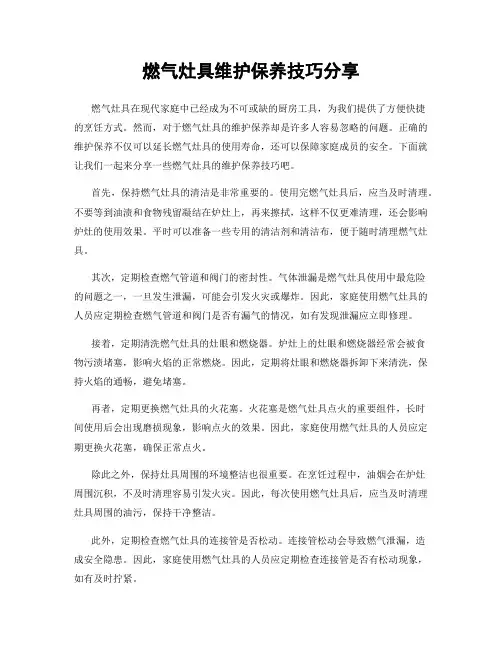 燃气灶具维护保养技巧分享