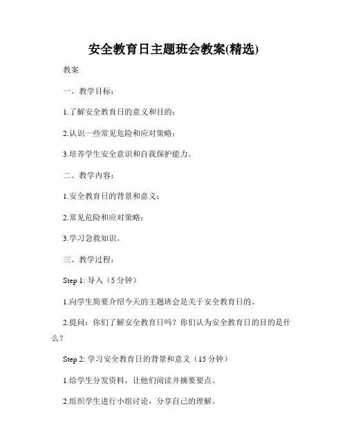 安全教育日主题班会教案(精选)