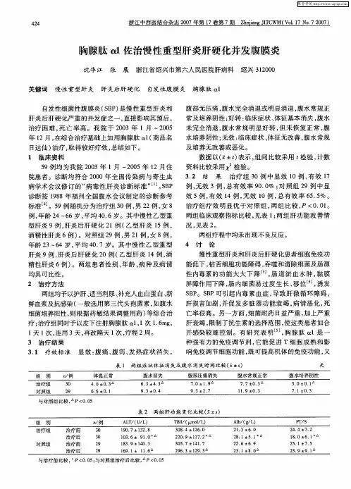 胸腺肽α1佐治慢性重型肝炎肝硬化并发腹膜炎