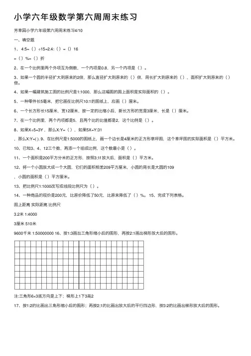 小学六年级数学第六周周末练习
