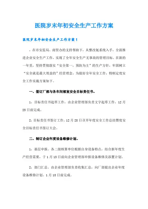 医院岁末年初安全生产工作方案