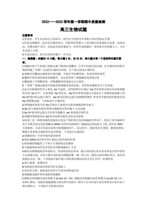 2022——2023学年第一学期期中质量检测及参考答案