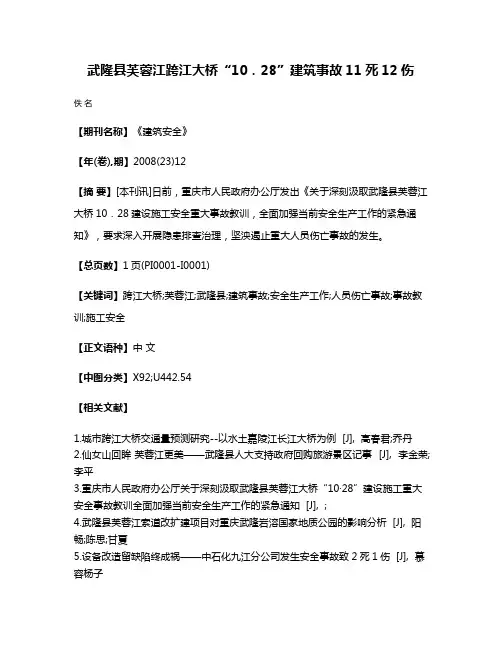 武隆县芙蓉江跨江大桥“10．28”建筑事故11死12伤