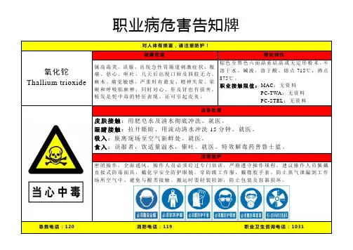 氧化铊-职业病危害告知牌
