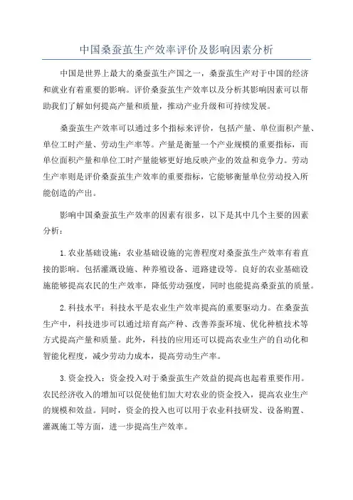 中国桑蚕茧生产效率评价及影响因素分析
