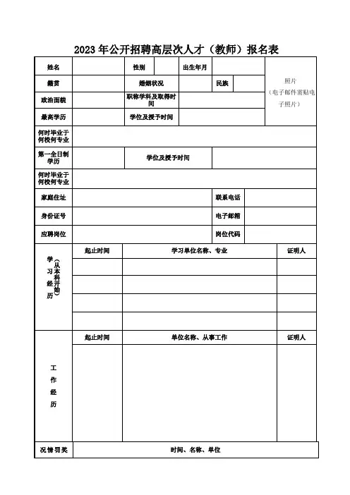 公开招聘高层次人才()报名表
