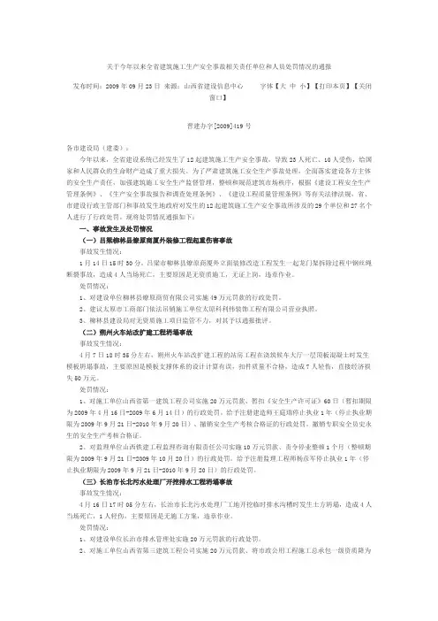 工生产安全事故相关责任单位和人员处罚情况的通报