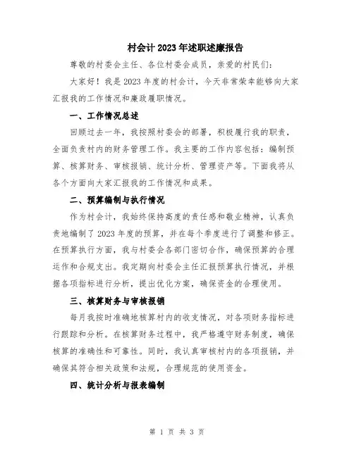 村会计2023年述职述廉报告