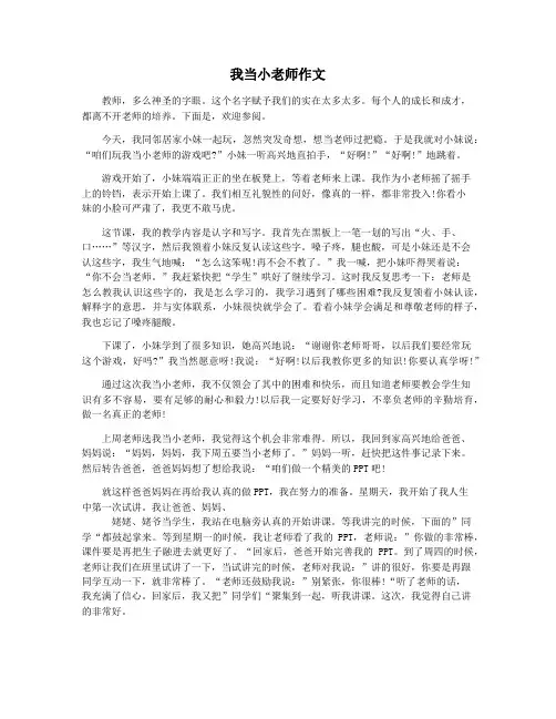 我当小老师作文