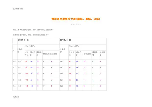 常用法兰规格尺寸表