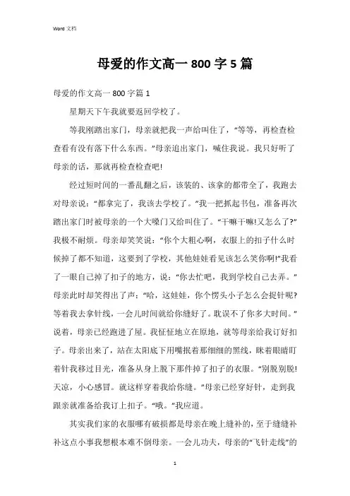 母爱的作文高一800字5篇